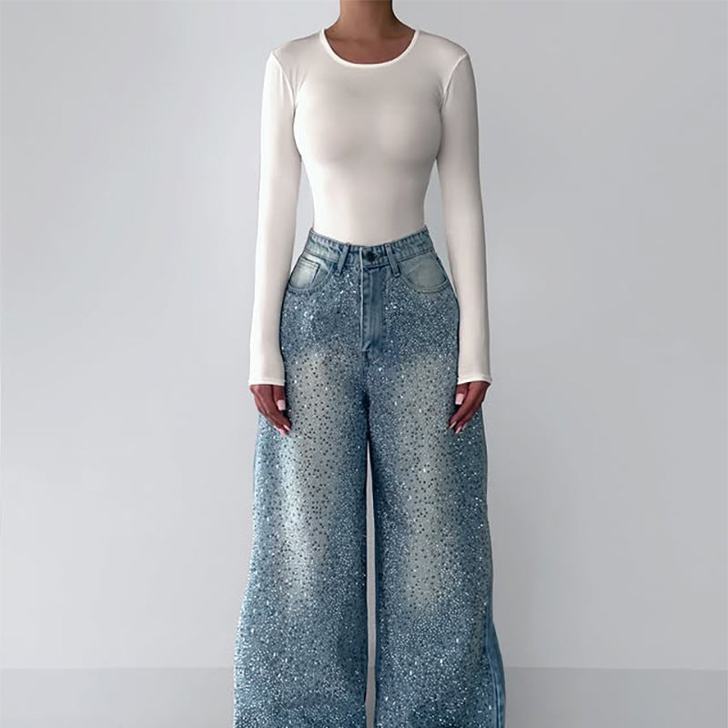 Långärmad Bodysuit Dam i Elastiskt Tyg med Cirkulär Halsringning – Perfekt för Vardags- och Festlook 2