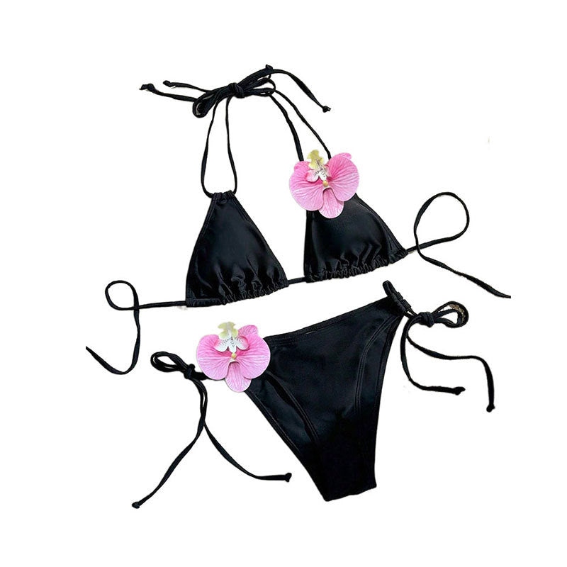 Dam Triangelbikini Blommotiv Snabbtorkande Material UV-skydd-5