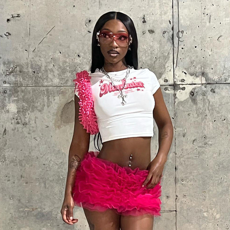 Dam Slim Kort Topp Spandex Rundhals Korta Ärmar-1