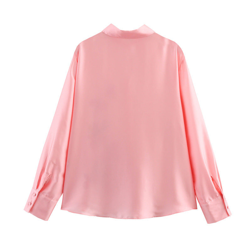 Unisex Skjorta Blommig Långärmad Satin-3