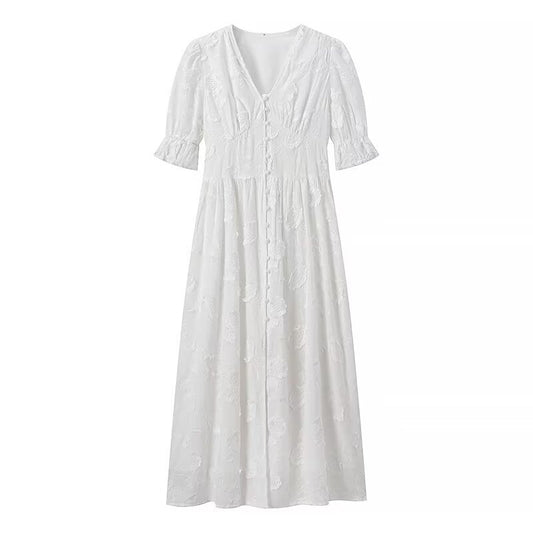 Dam Cardigan V-ringning Broderad Polyester-1
