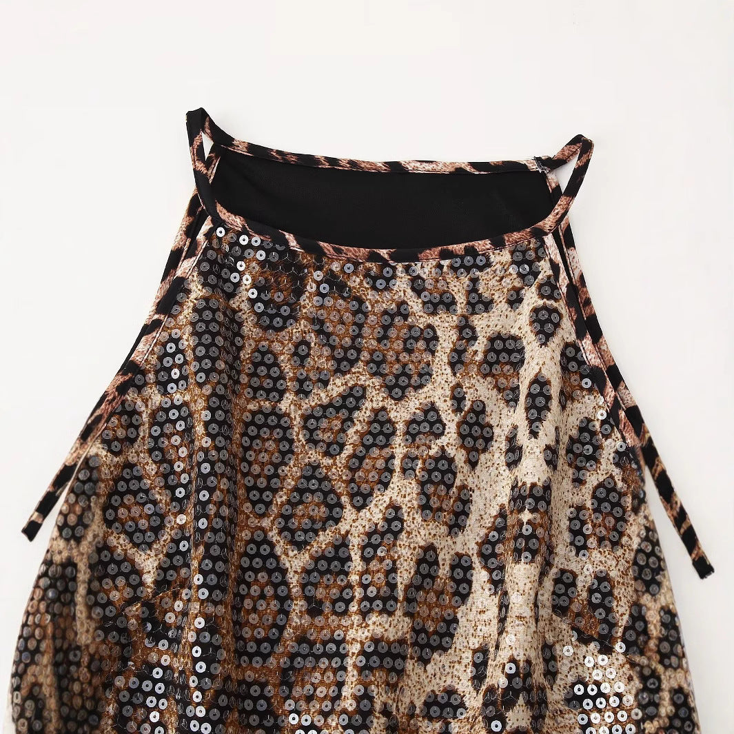 Dam Spaghetti Top Djurtryck Polyester med Paljetter-4