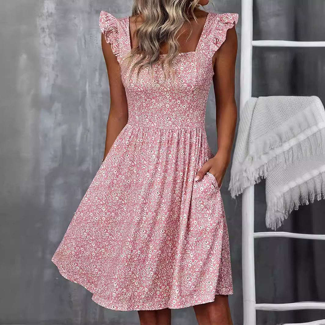 Dam A-linje Klänning Blommig Lätt Tyg-2