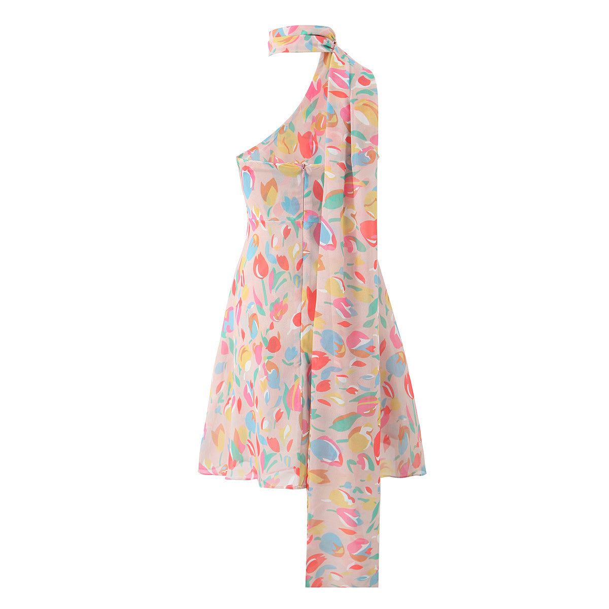 Kort Klänning Dam Asymmetrisk Axel Korta Festklänningar Polyester-2