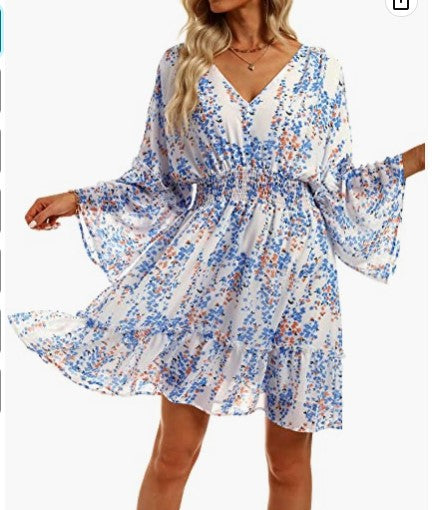 Elegant Blommaklänning för Dam i Lätt Material med Breda Ärmars Design - Perfekt för Sommar och Festliga Tillfällen 14