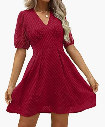 Dam A-linjig Klänning V-hals Korta Ärmar Mjukt Tyg 7