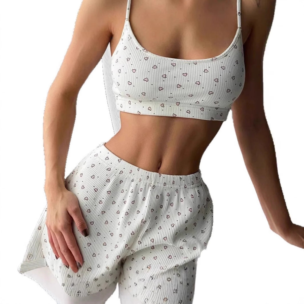 Dam Sommarpyjamas Ärmlös Hjärtmönster Bio-Cotton-6