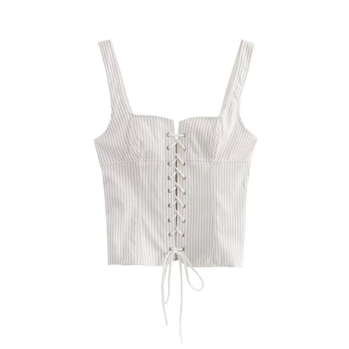 Dam Tank Top Randig med Snörning Lätt Elastisk Tyg-1