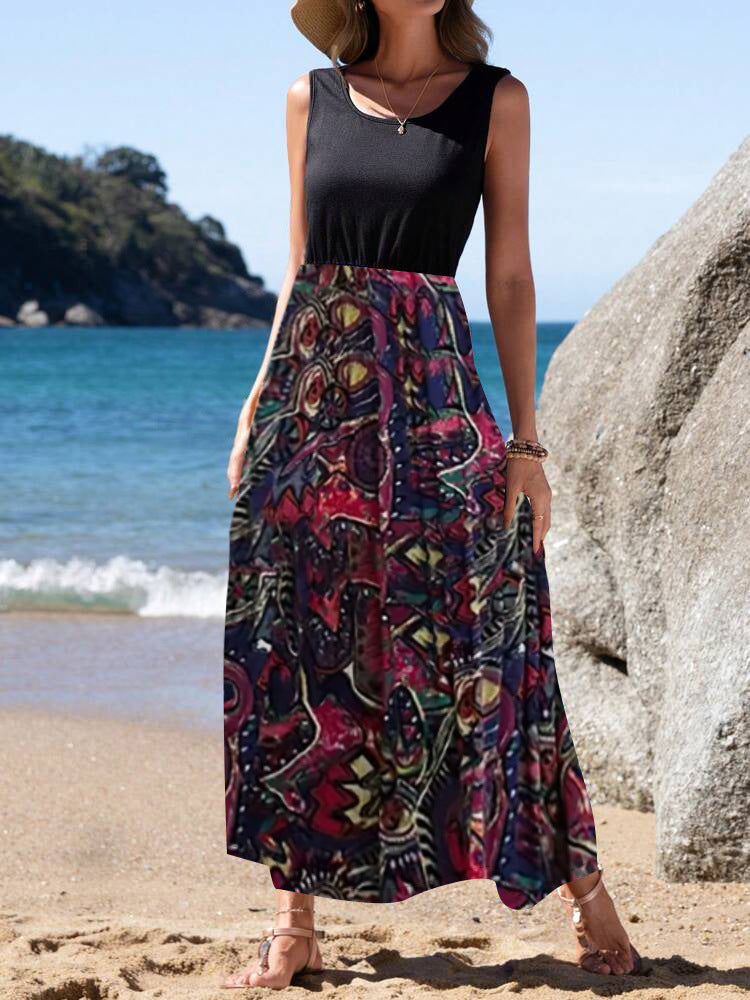 Dam Maxi Midi Kjol Blommönster Polyester A-Line 9