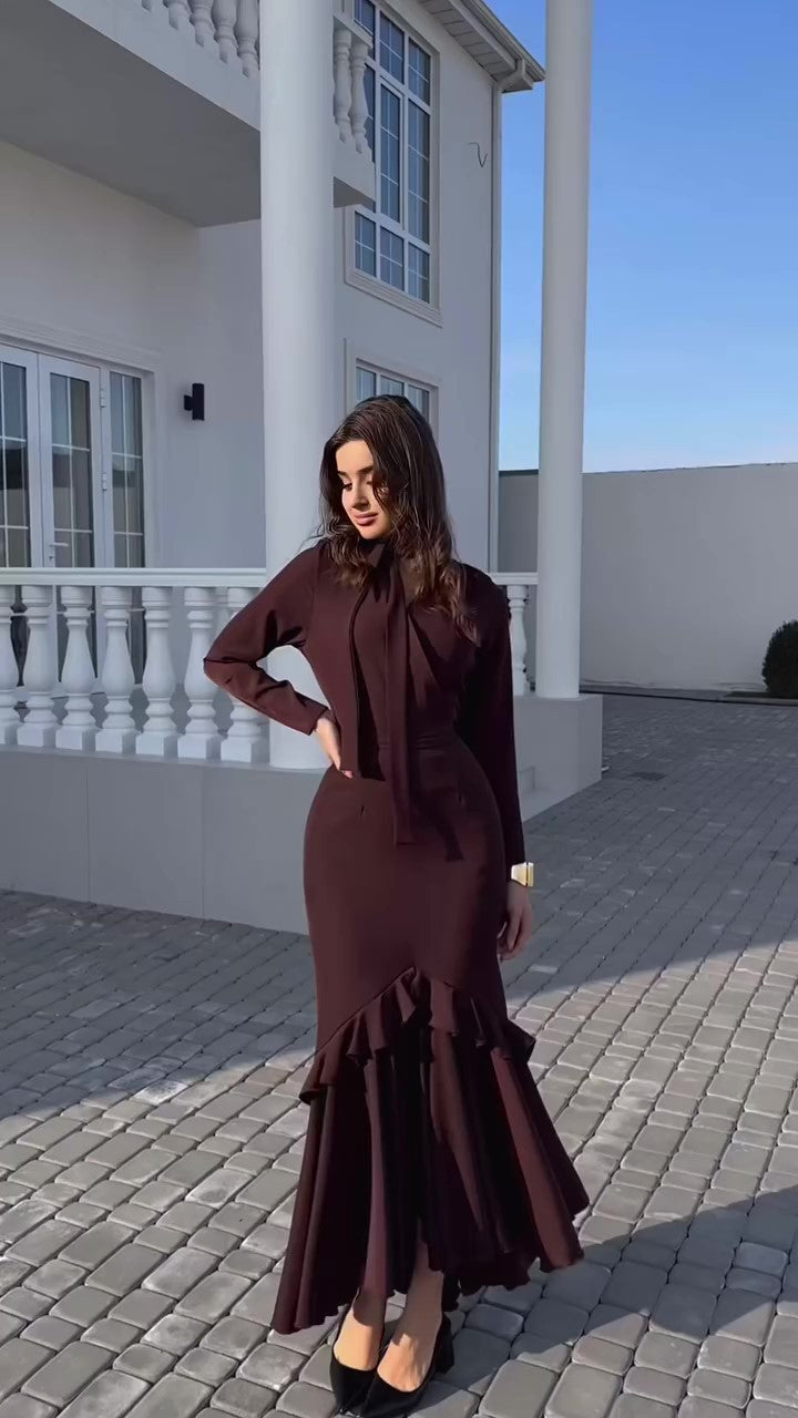 Damklänning Slim Fit Med Volangkant Polyester-1