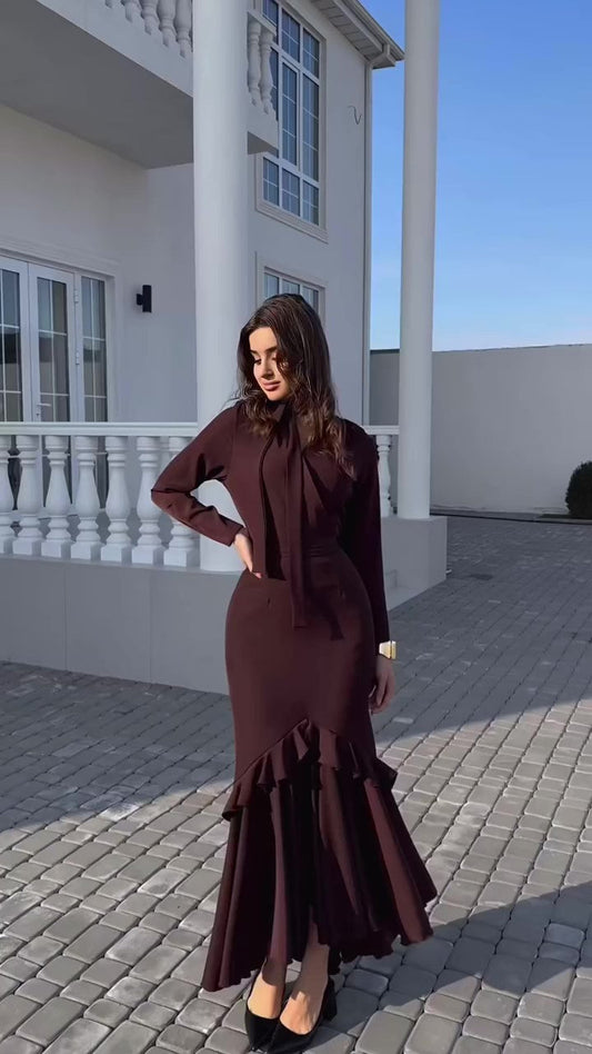 Damklänning Slim Fit Med Volangkant Polyester-1