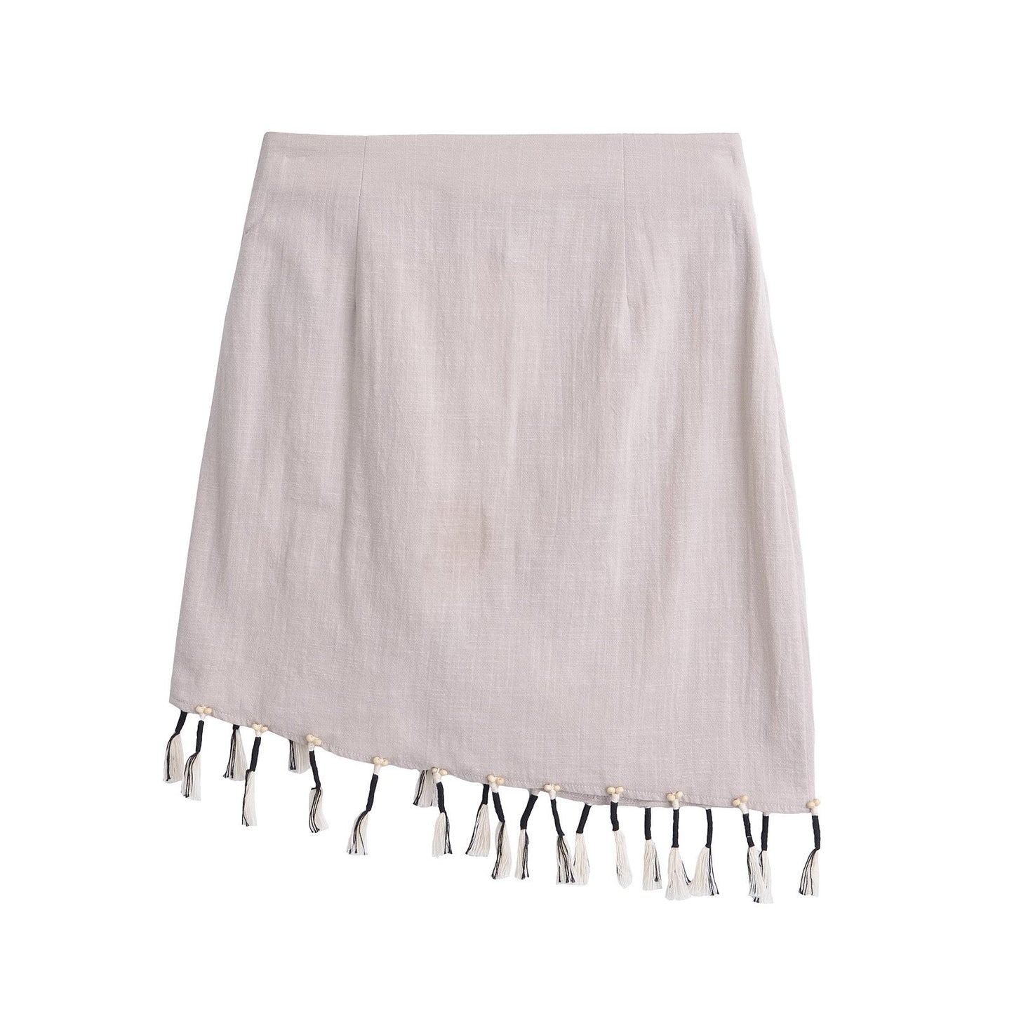 Kvinna Midirock Fransad Patchwork Polyester Street Style-4
