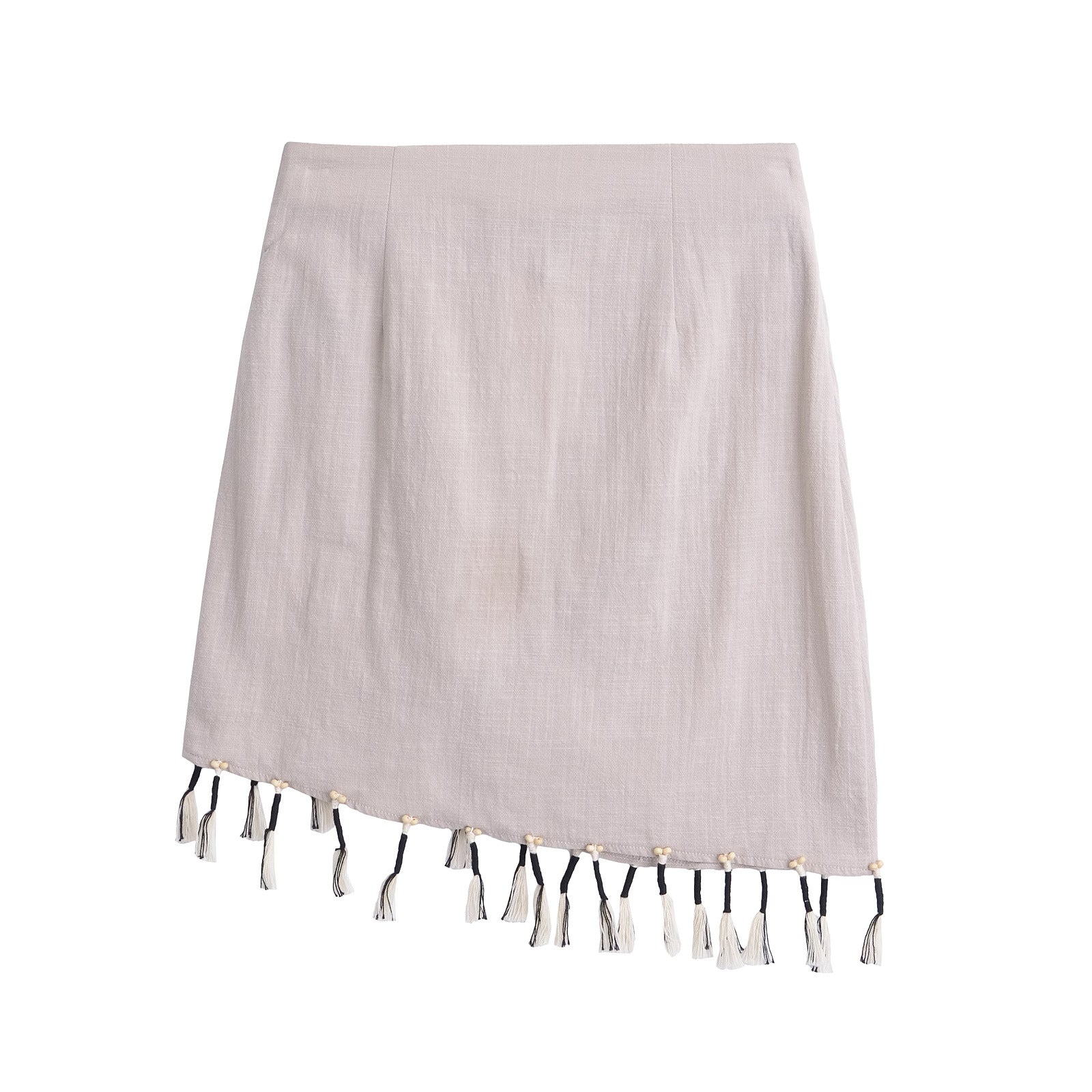 Kvinna Midirock Fransad Patchwork Polyester Street Style-4