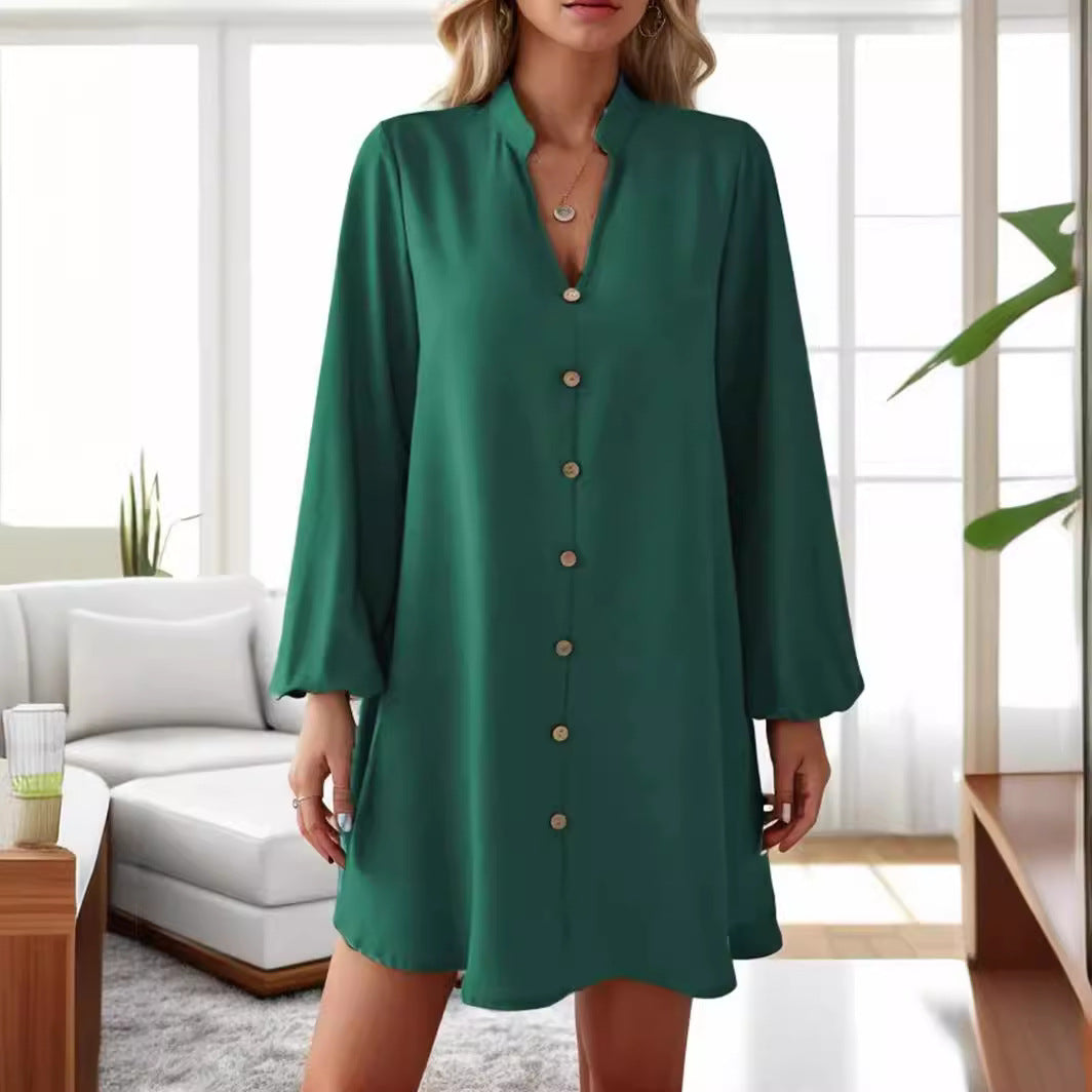 Damklänning Midi Långärmad V-Neck Polyester A-linje-4
