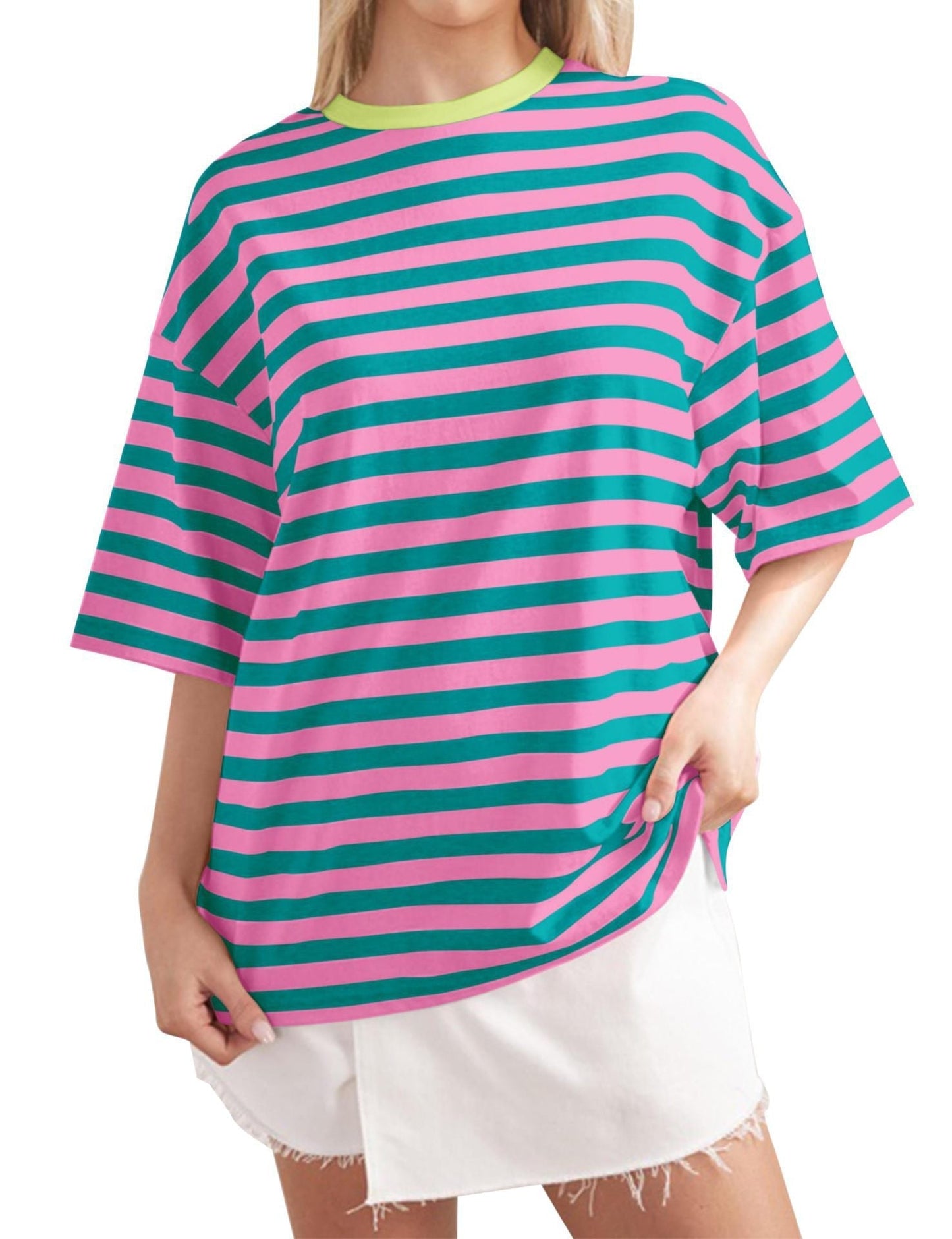 Variant image for Dam Topp Randig Avslappnad Polyester Halvärmar-21