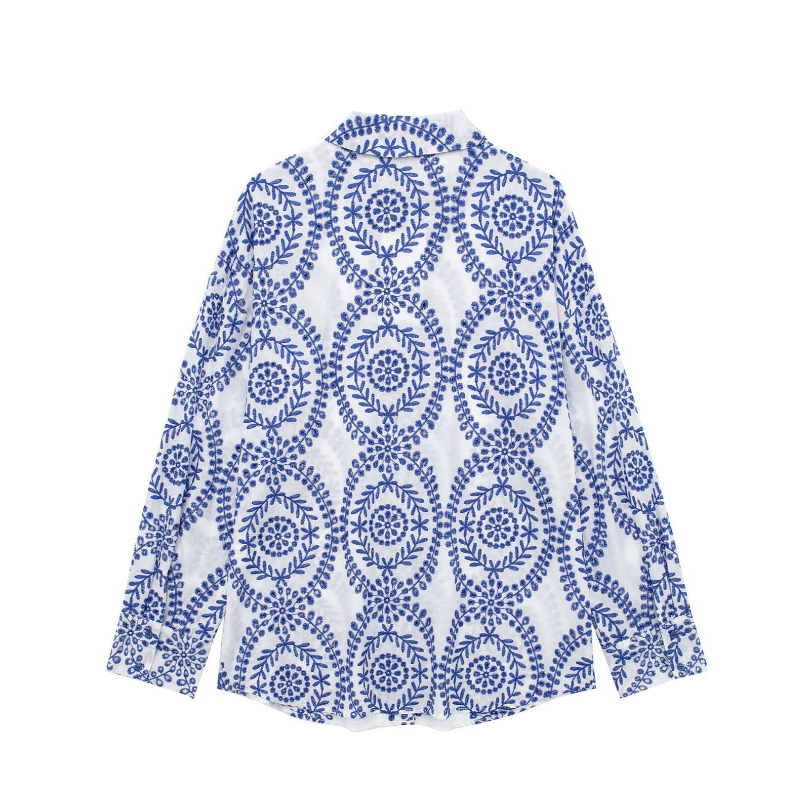 Dam Skjorta Broderad Långärmad 100% Bomull Cardigan-5