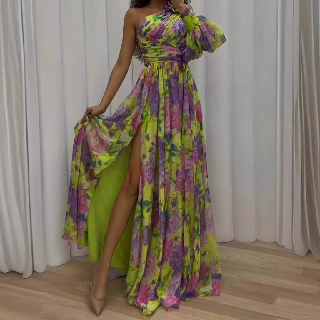 Dam Maxiklänning Asymmetrisk Blommönster Polyester 3