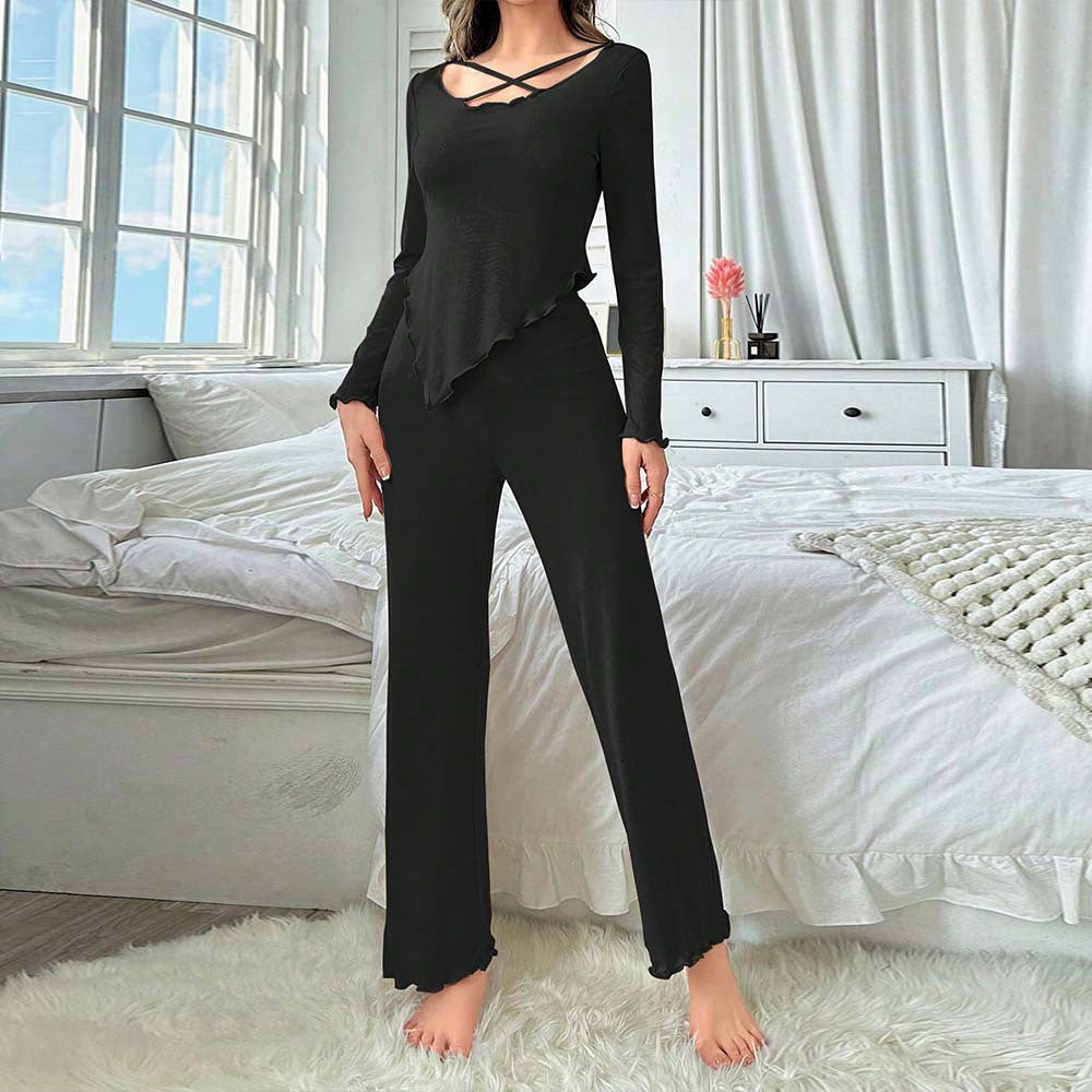 Tvådelat Set Dam Avslappnad Polyester med Rivna Detaljer 6