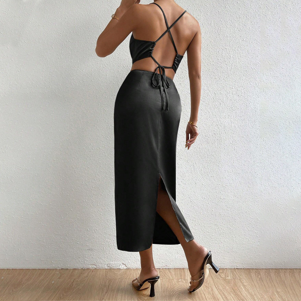 Damklänning A-Linje Spaghetti Band Polyester-3