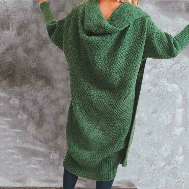 Lång Kofta Dam Enfärgad Bomull Polyester Cardigan-4