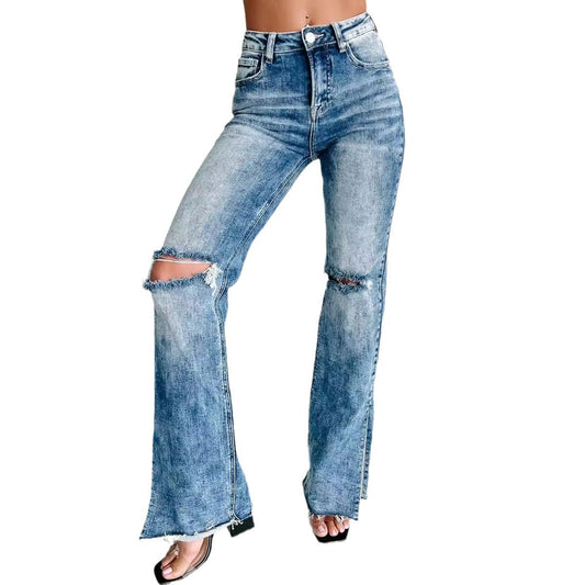 Dam Jeans Slitna Stretch Medelstor Midja Raka Ben-1