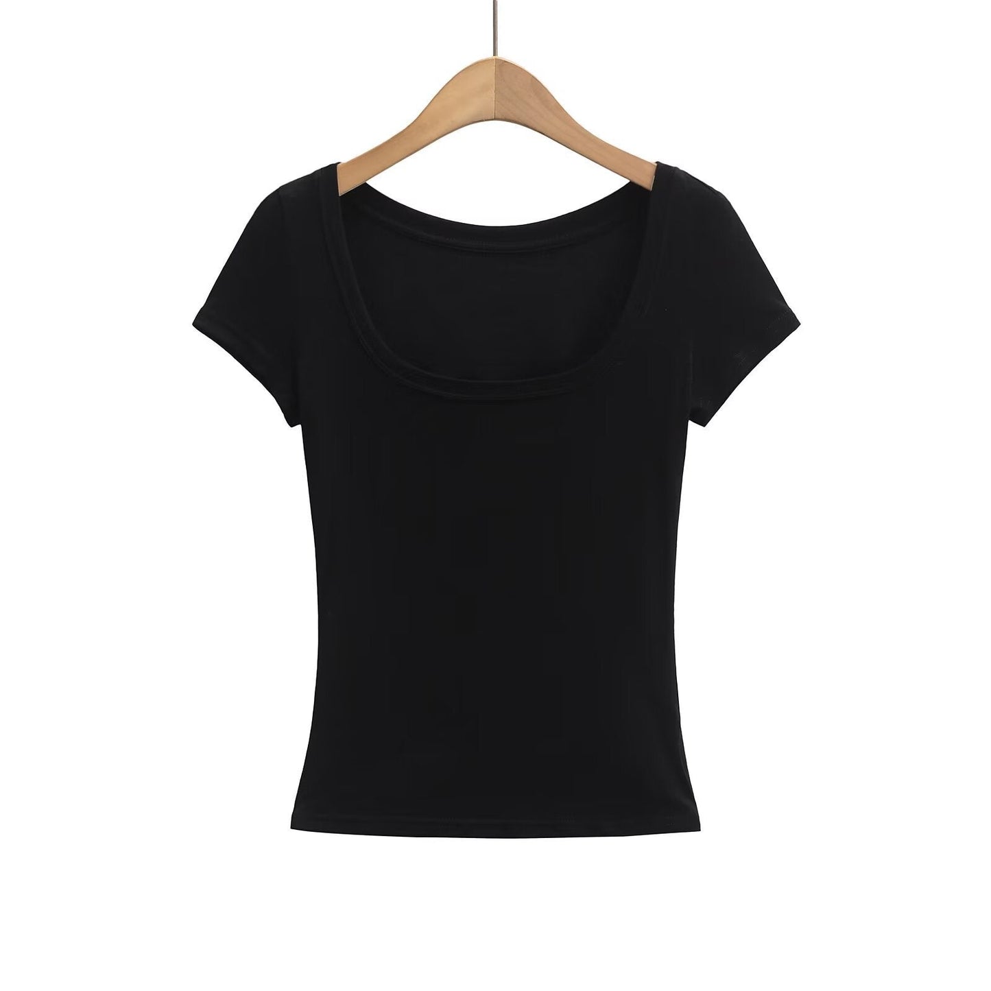 Kvinnors T-shirt U-ringning Mjuk Bomullsblandning 9