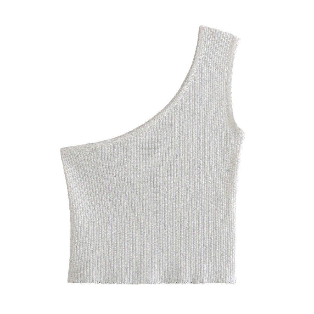 Dam Topp Asymmetrisk Ribbad Polyester Ärmlös-2