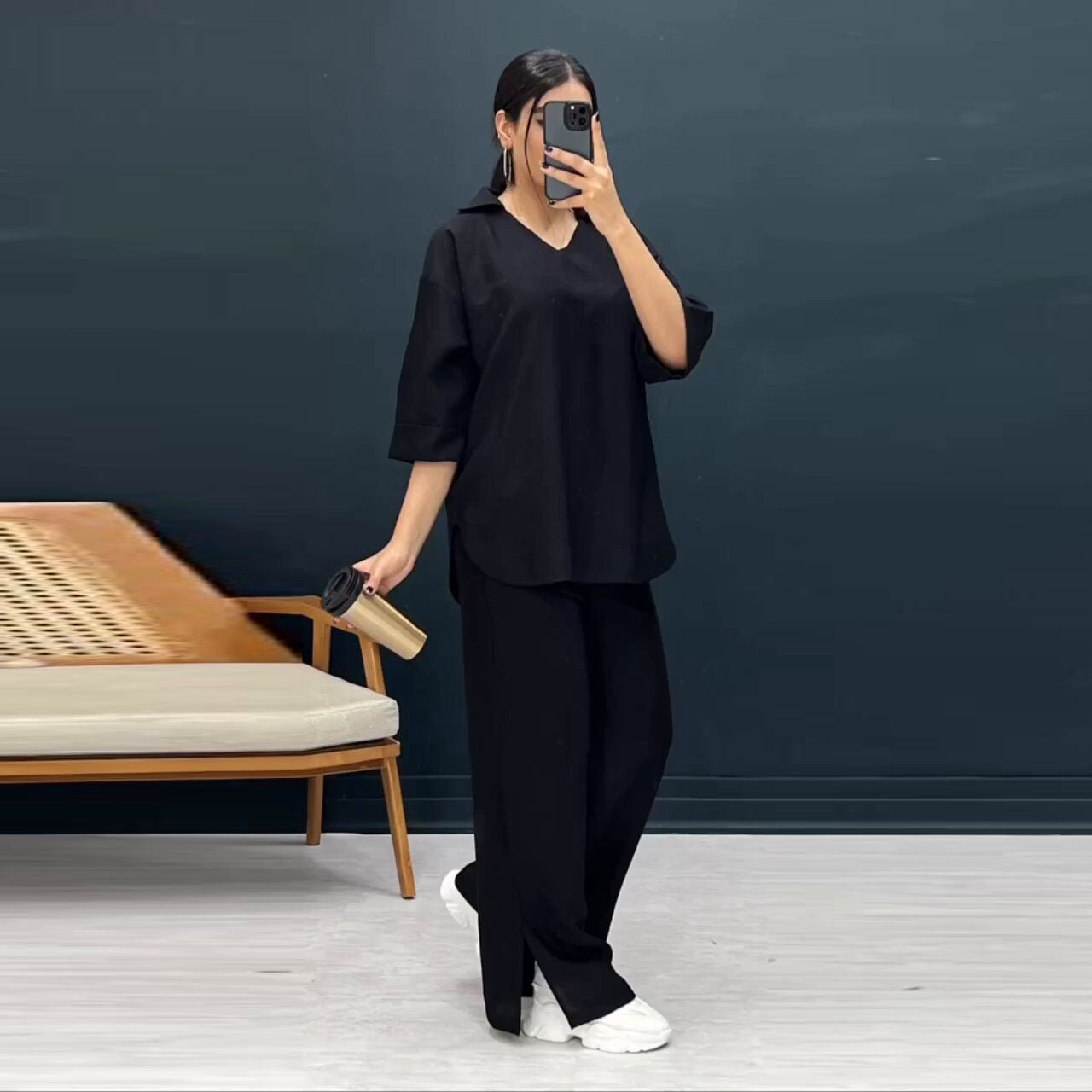 Dam Fritidsdräkt Löst Set Polyester Halvlånga Ärmar Långa Byxor-2