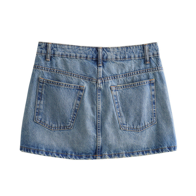 Dam A-Line Kjol Hög Midja Stretch Denim-3