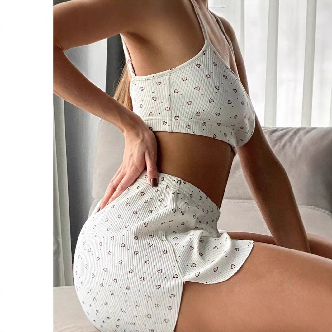 Dam Sommarpyjamas Ärmlös Hjärtmönster Bio-Cotton-4