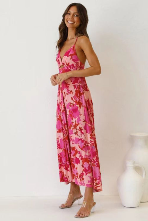 Dam A-Linje Klänning Tryckt Polyester för Sommar-1