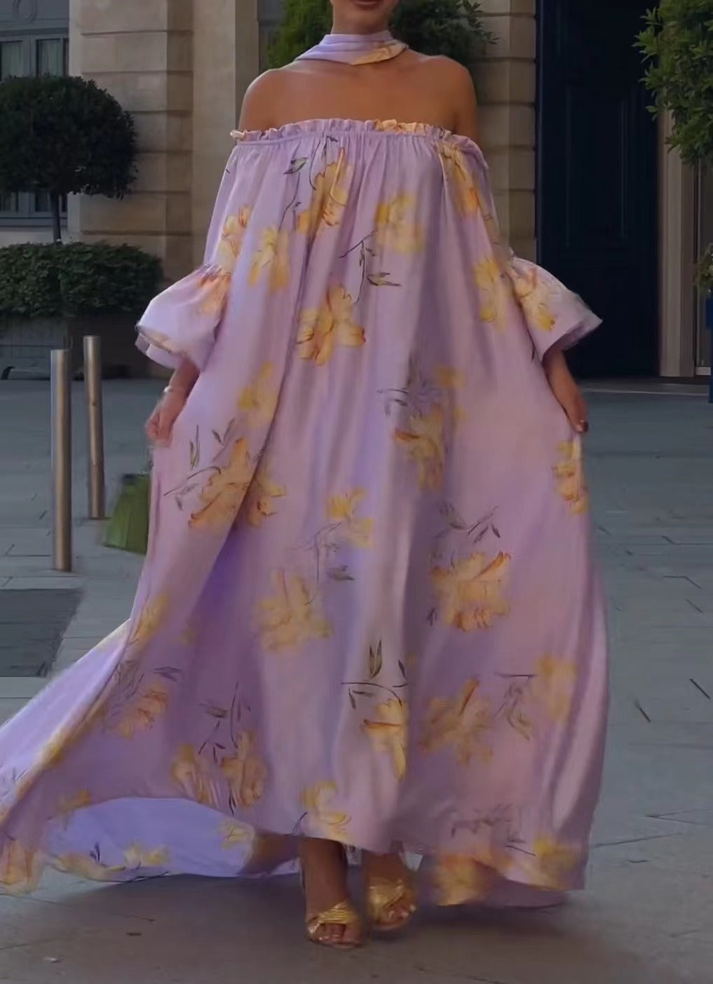 Damklänning Lång Axelklockor Polyester Fem-punktsärmar-5