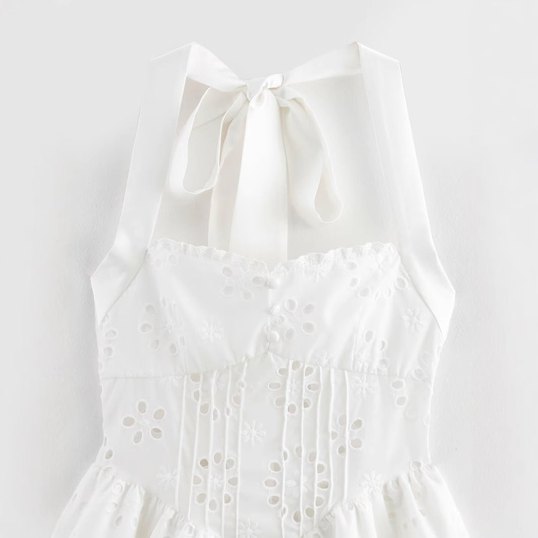 Kvinna A-Line Klänning Broderad Polyester Minikjol-2