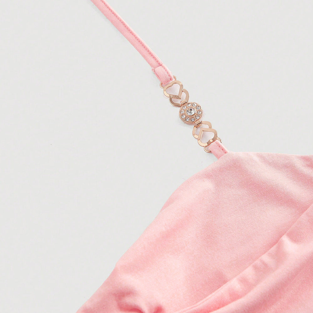 Kvinnors Halterneck Topp Stretchigt Material Monokrom Design-4