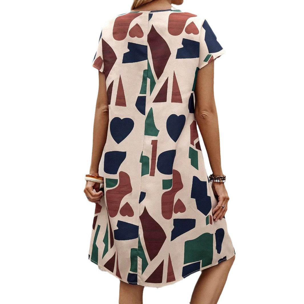 Midi Klänning med V-ringning och A-linjeform – Bekväm Polyester för Avslappnade och Festliga Tillfällen 6