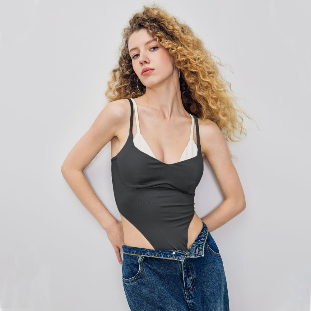 Dam Slim Fit Hög Midja Ärm Lös Topp Polyester-2