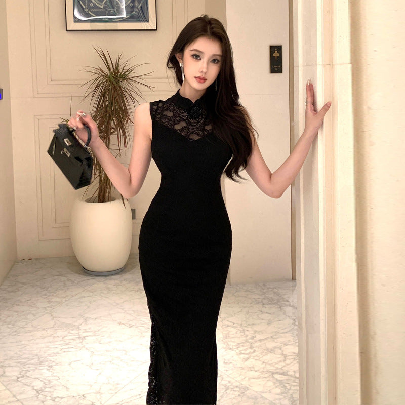 Fina Dam Klänningar Midi med Lappverk och Krage i Polyester-2