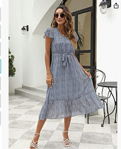 Dam Strandklänning V-Ringad Lätt Andningsbar Med Justerbart Midjebälte-3