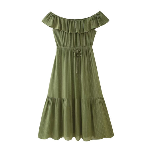 Dam Klänning MIDI Randig Polyester A-Line-1