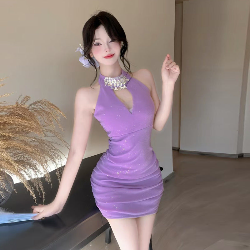 Dam Klänning Bodycon Halterhals Kort Polyester-2