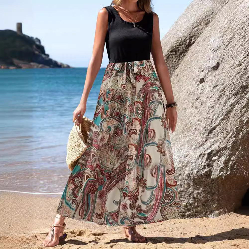 Dam Maxi Midi Kjol Blommönster Polyester A-Line 3