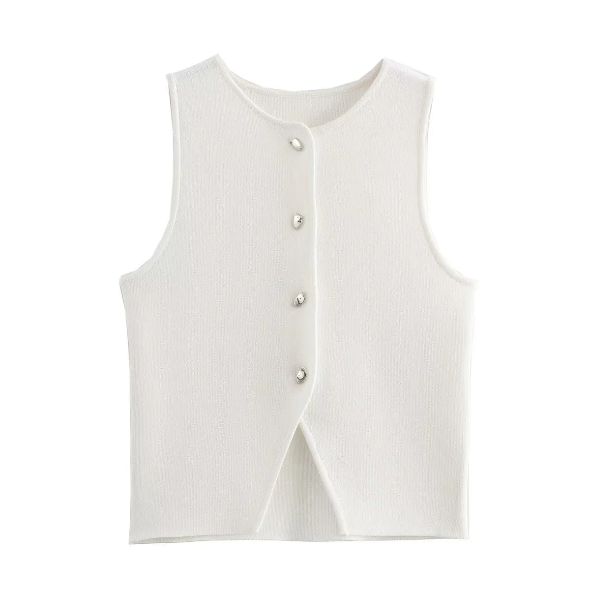 Dam Väst V-hals Knappdesign Polyester Ärmlös-4