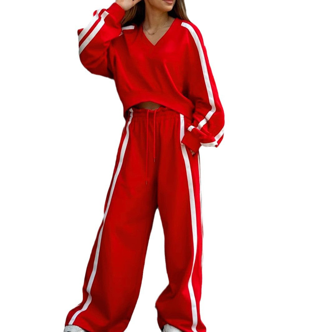 Dam V-ringad Tröja och Byxor Set Polyester Spandex-6