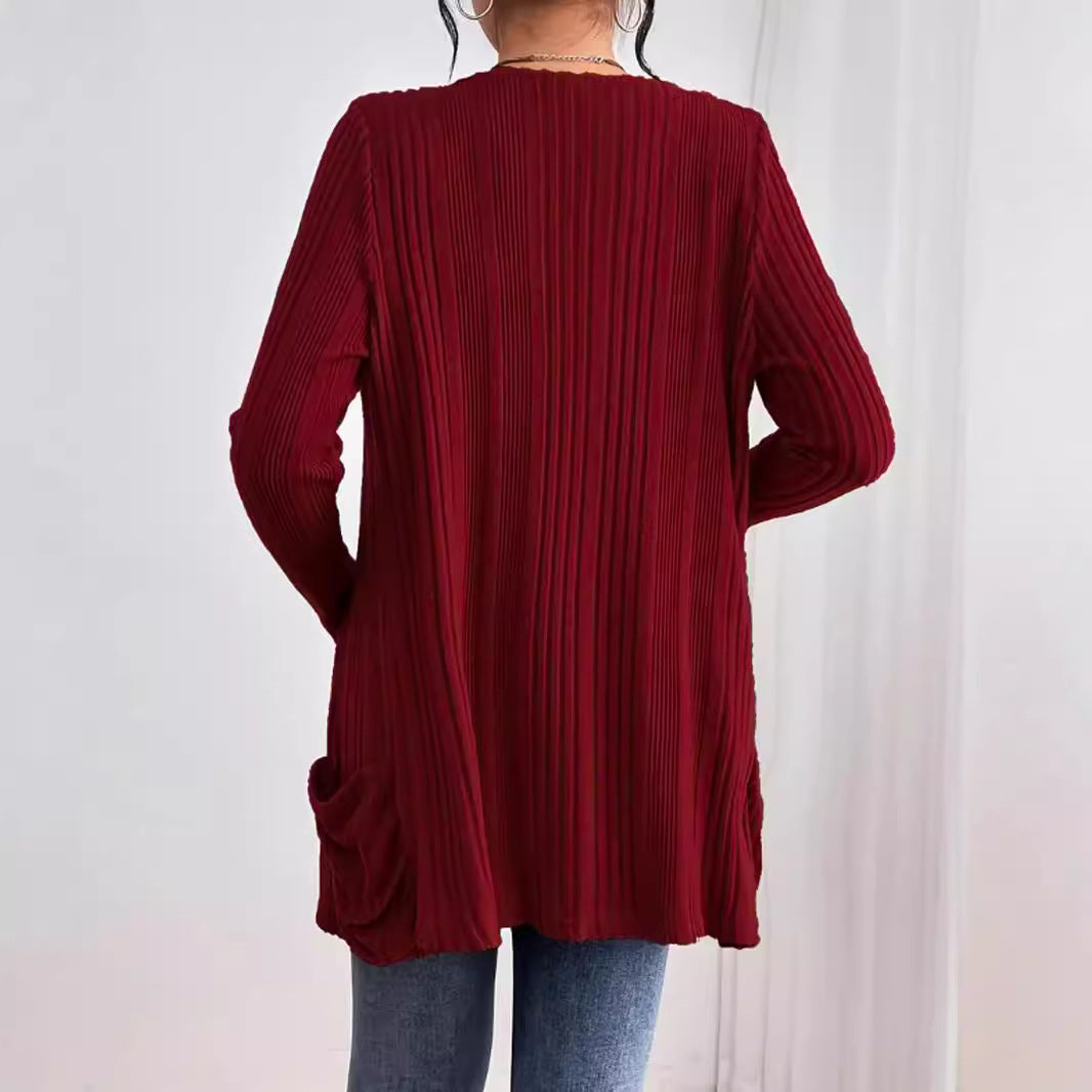 Dam Cardigan Utan Krage Rippad Fleece 95% Polyester 5% Spandex-4