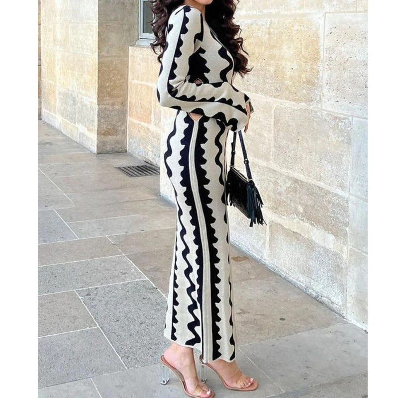 Dam Klänning Hög Midja Bell Sleeve Polyester Fina Dam Klänningar-4