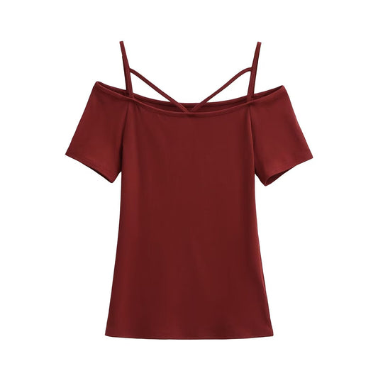 Kvinnors Off-Shoulder Topp i Mjuk och LĂ€tt Tyg â Trendig Design för Sommarfester och Avslappnade Dagar 1