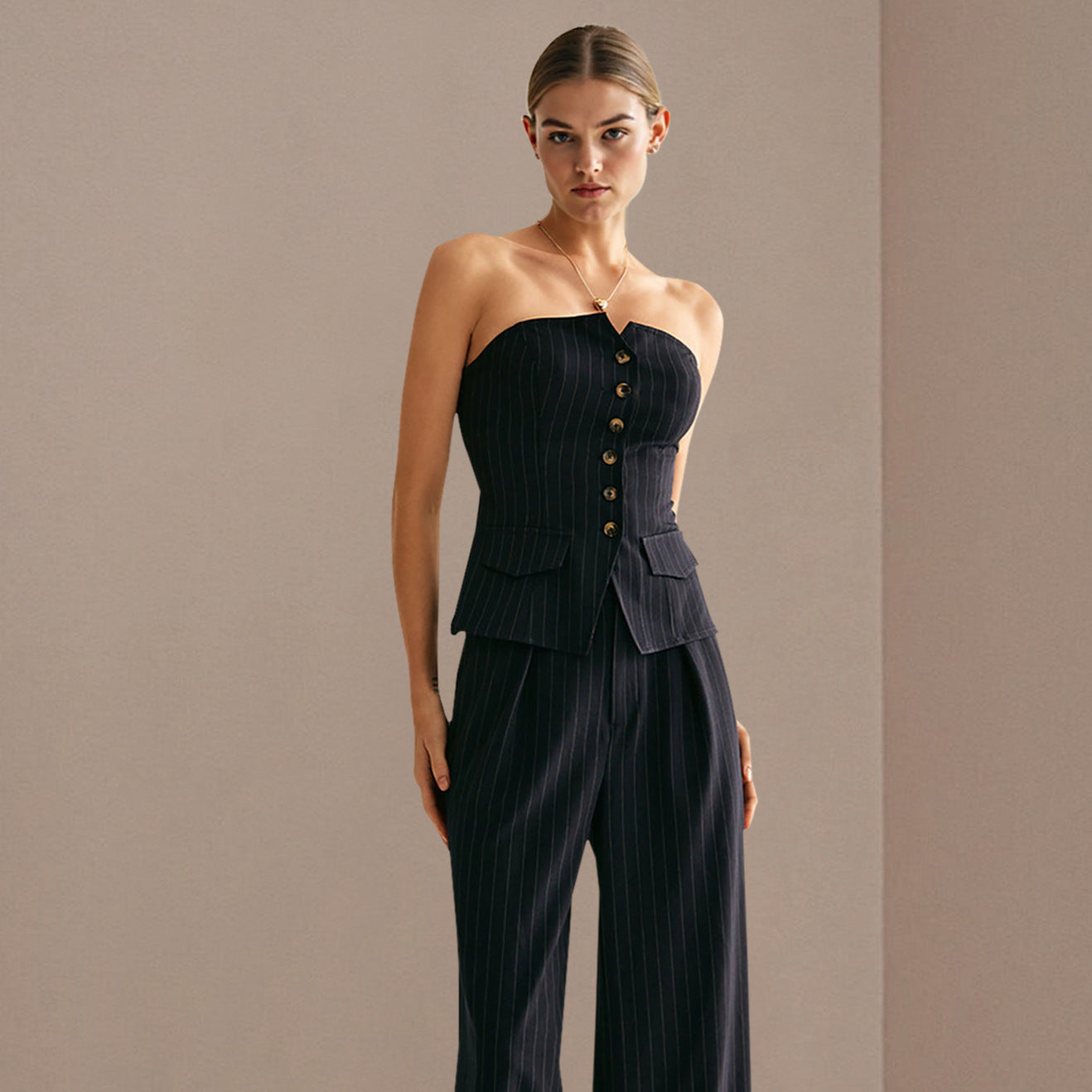 Kvinnor Blazer Topp Skräddarsydd Lätt Tyg Stripmönster 5