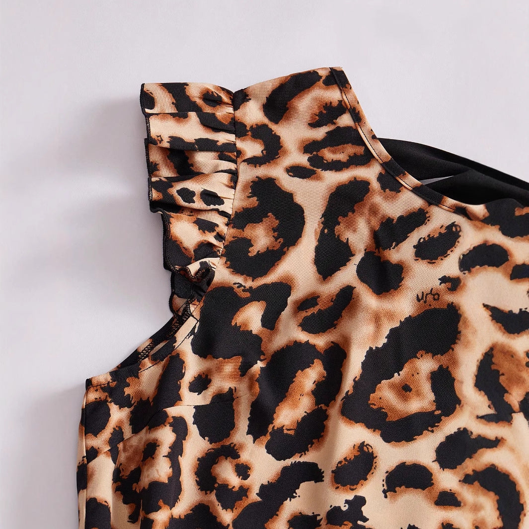 Fina Dam Klänningar A-Line Leopardmönster Fyrkantig Halsringning Polyester-5
