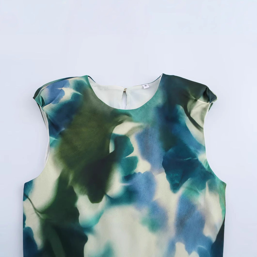 Mönstrad Midi Klänning Dam A-Line i Polyester – Rundhalsning och Lång Kjol för Vardags- och Festbruk 2