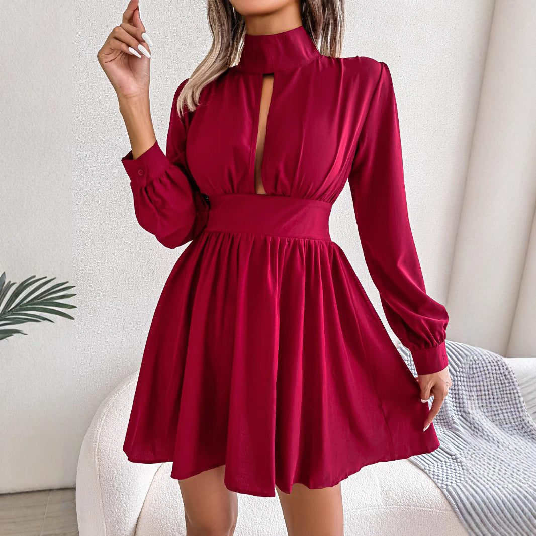 Kvinna A-linjeklänning Hög Midja Polyester-3